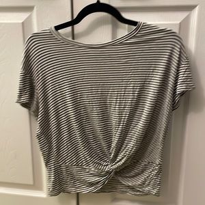 Lush Stitch Fix Womens Crop Knot White Olive Striped T Shirt Medium